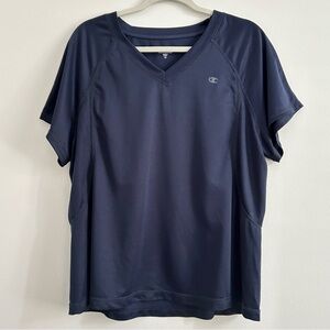 4/$25 Champion Womens Double Dry V-neck Short Sleeve Shirt in Navy Blue size 1X